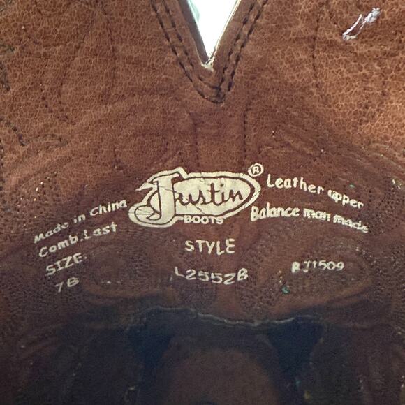 Justin Stampede Durant Western Boots Women's 7 Brown Leather Pull-On Mid-Calf - Picture 9 of 9